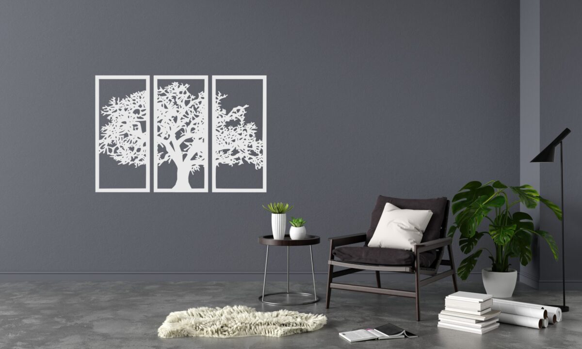 Drzewo - Dekoracje ścienne - Obraz metalowy - Dekoracje metalowe - Abiel - Akcesoria metalowe do Salonu - Dekoracje wycinane laserowo