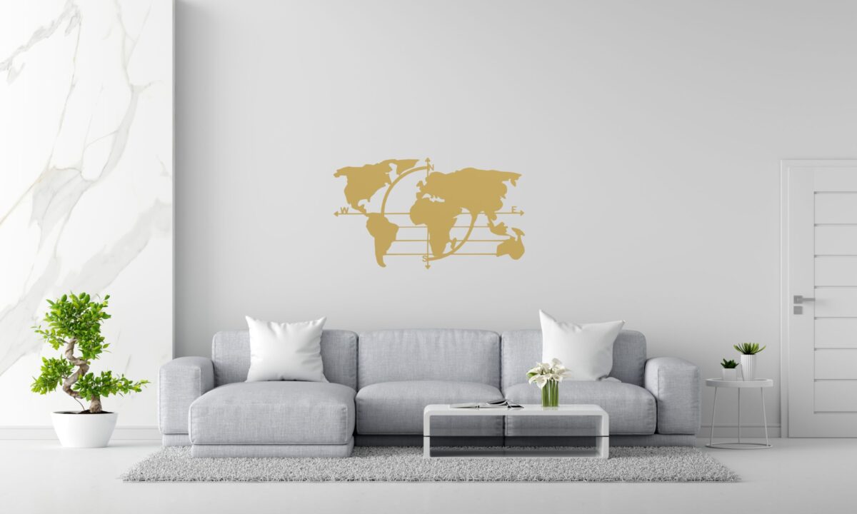 Mapa świata kompas - Dekoracje ścienne - Obraz metalowy - Dekoracje metalowe - Abiel - Akcesoria metalowe do Salonu - Dekoracje wycinane laserowo