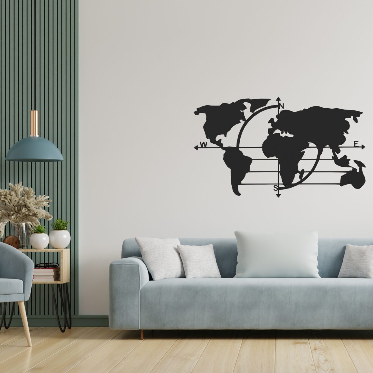 Mapa świata kompas - Dekoracje ścienne - Obraz metalowy - Dekoracje metalowe - Abiel - Akcesoria metalowe do Salonu - Dekoracje wycinane laserowo